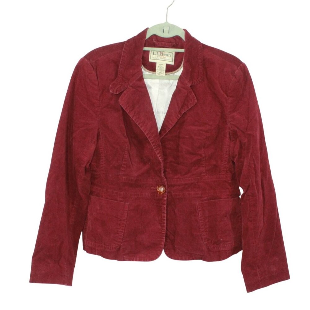 L.L. Bean Womens Red Stretch Corduroy Single Button Blazer Size 16P Dark Academi